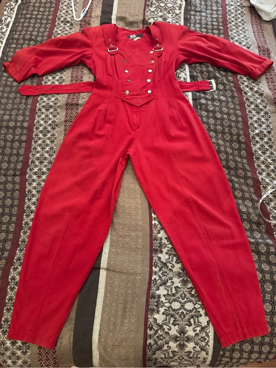 Karen Alexander Pants - VTG 80's Karen Alexander Red Buckles & Buttons Jumpsuit